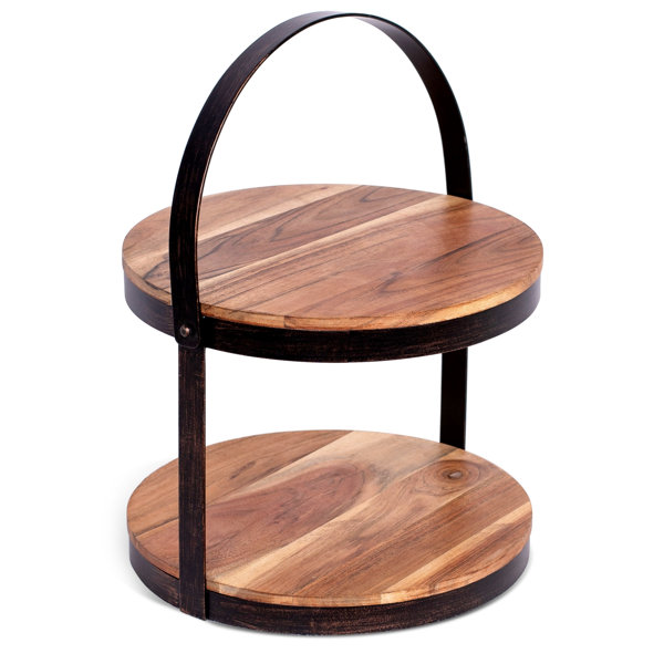 Latitude Run® 2Tier Cupcake And Cake Stand With Handle Wood Iron